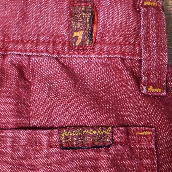 7 For All Mankind Woman’s Red Denim Slit Back Mini Skirt Size 27 - Picture 5 of 6